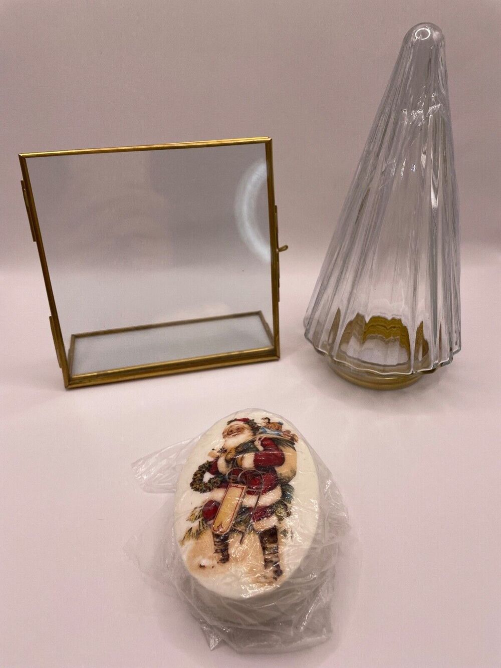 Bundle- 1 Gold Picture Frame, 1 Glass Tree, 1 Christmas Soap- Set of 3